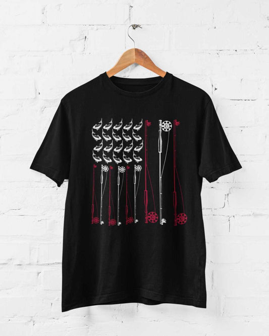 Fly Fishing T Shirt American Flag USA Rod and Reel Design Gift For FisGalaxy Tees