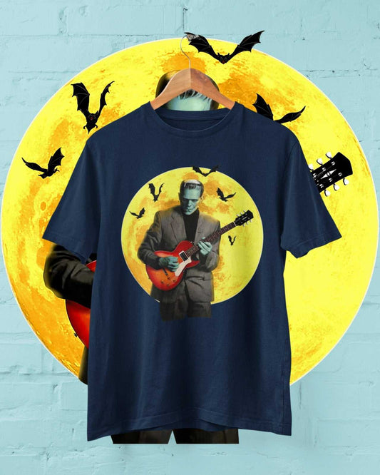 Frankenstein Guitar T Shirt Moon Bats Guitarist Gift Idea Musician RetGalaxy Tees