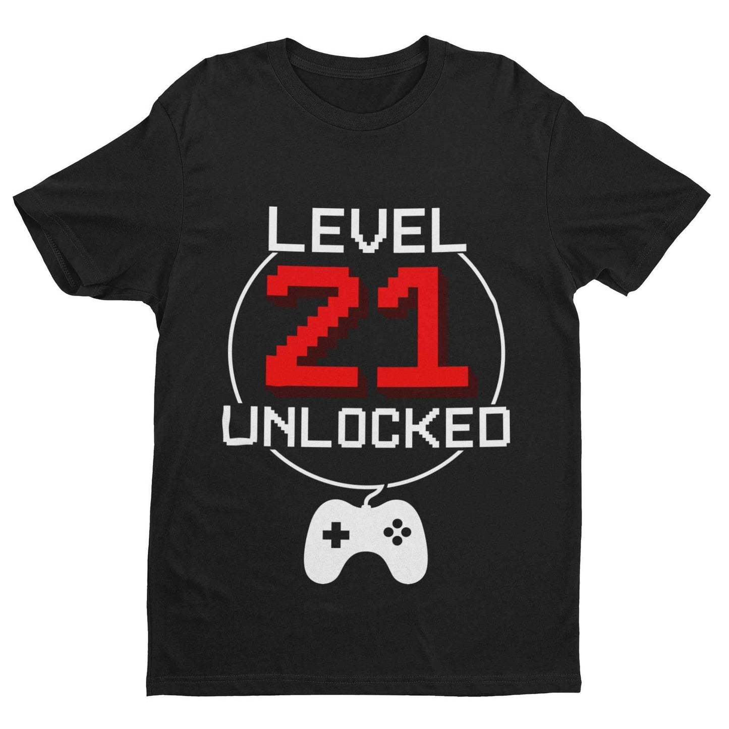 Funny 21st Birthday T Shirt Level 21 Unlocked Gamer Themed Gift Idea GGalaxy Tees