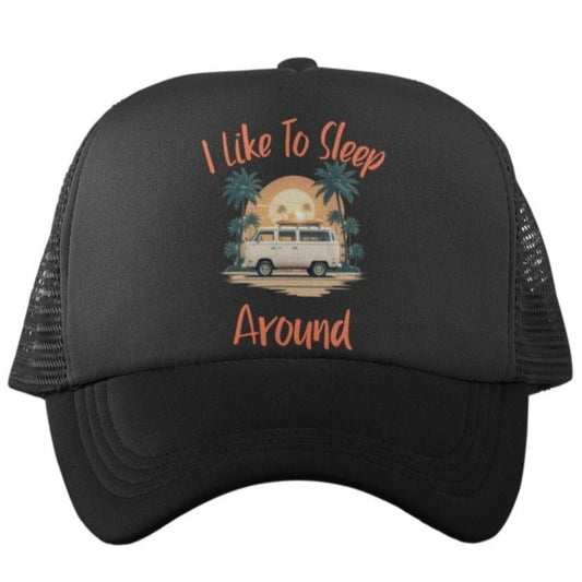 Funny Campervan Trucker Cap I Like To Sleep Around Camper Van Camping Galaxy Tees