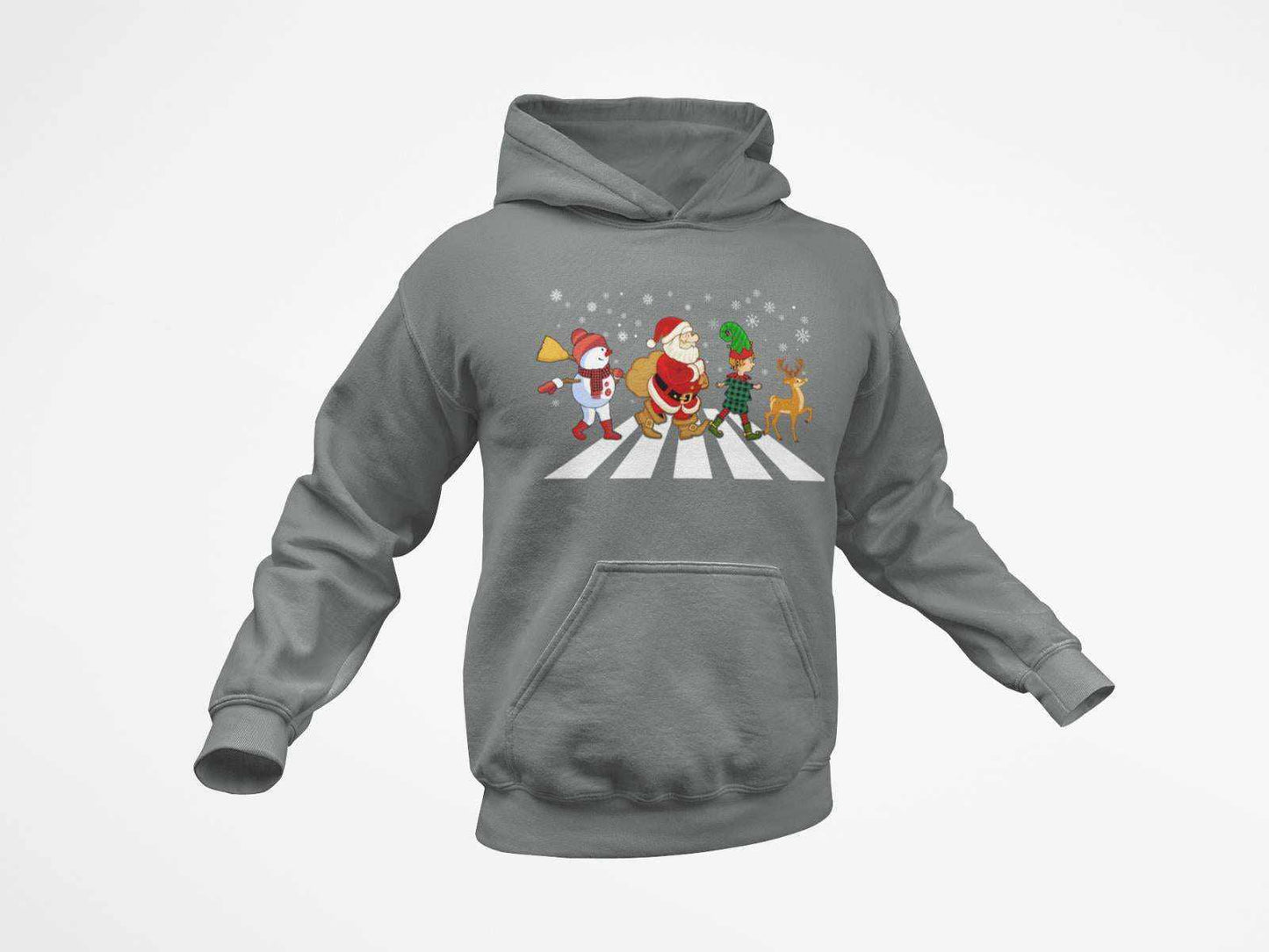 Funny Christmas Hoodie Santa Crossing Abbey Road Reindeer Gift Idea NoGalaxy Tees