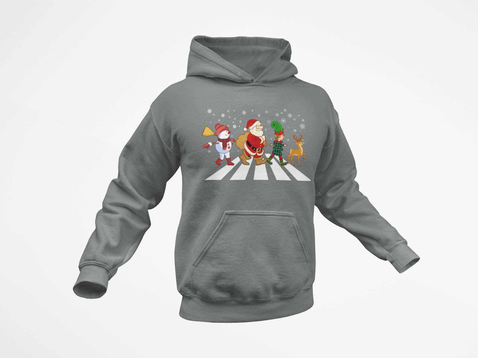 Funny Christmas Hoodie Santa Crossing Abbey Road Reindeer Gift Idea NoGalaxy Tees