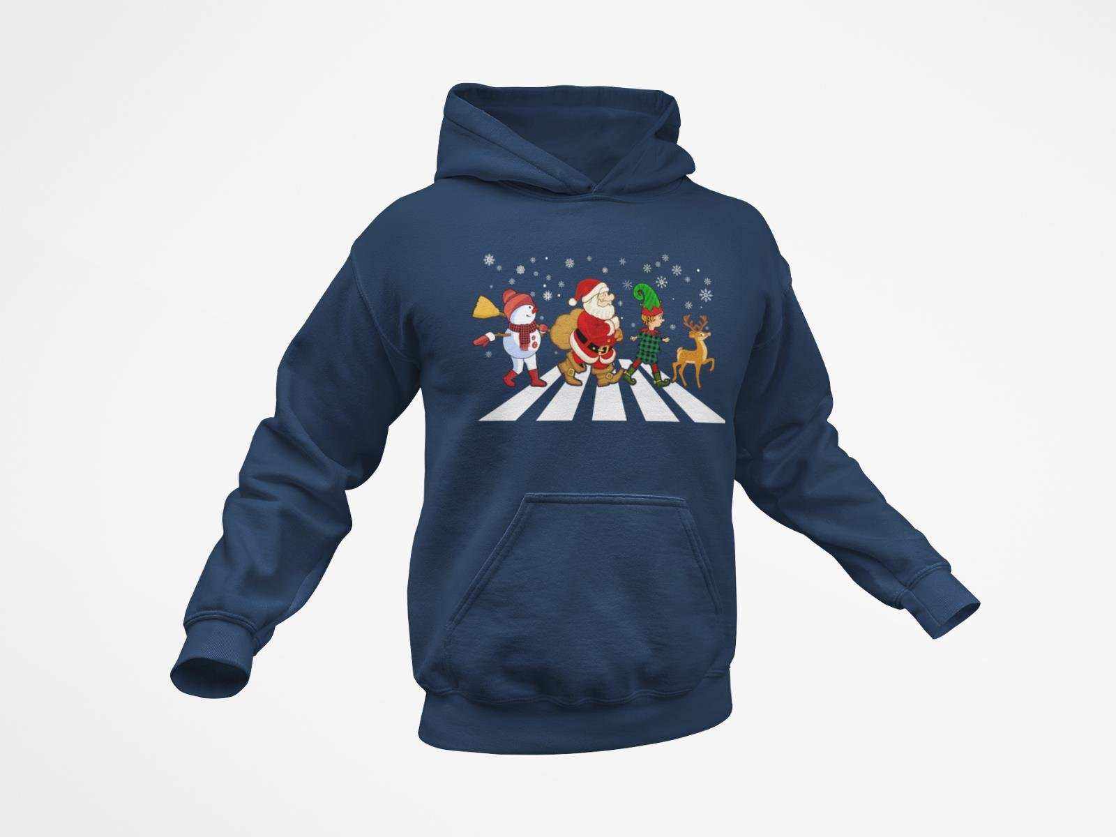 Funny Christmas Hoodie Santa Crossing Abbey Road Reindeer Gift Idea NoGalaxy Tees