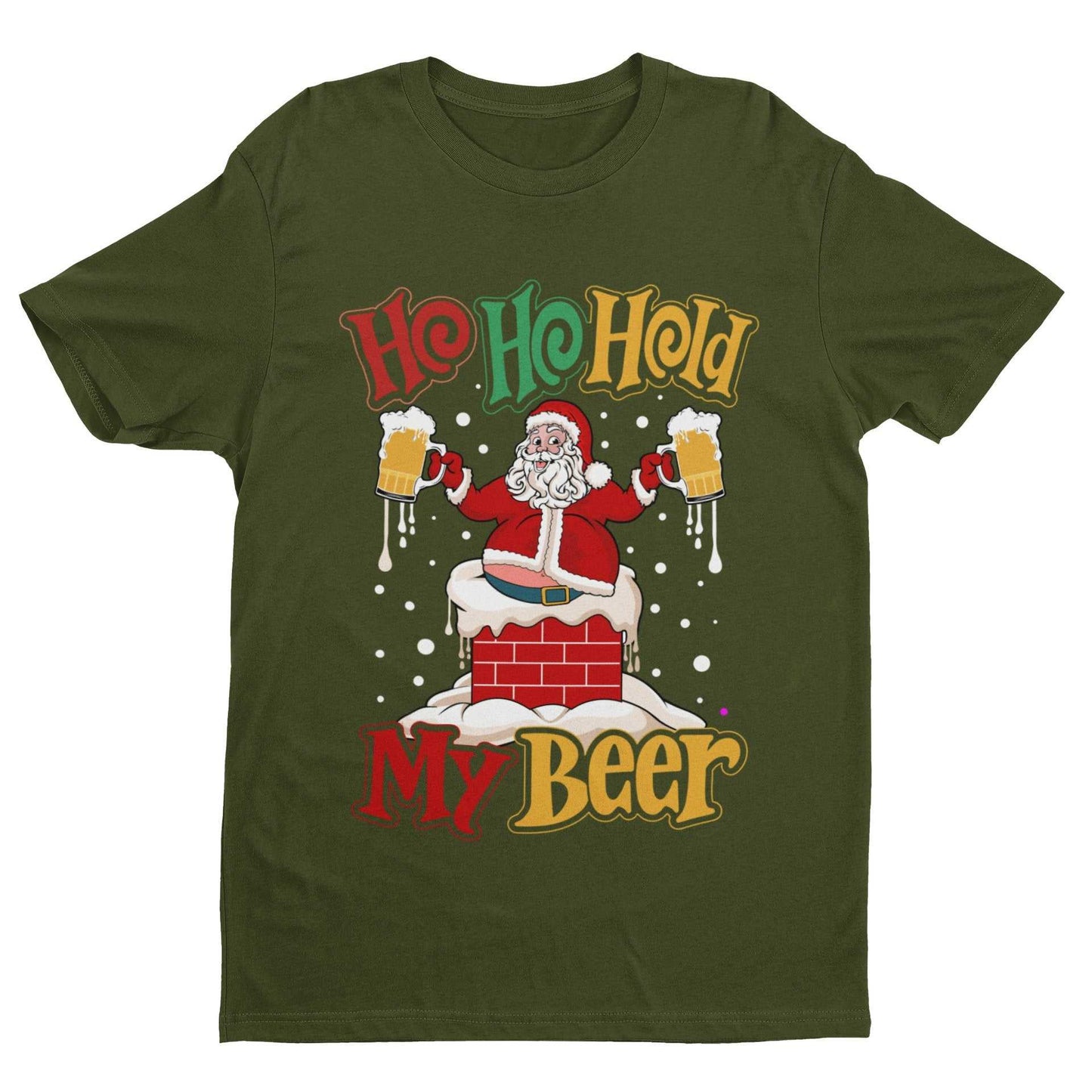 Funny Christmas Santa T Shirt Ho Ho Hold My Beer Gift Idea Xmas Drinki