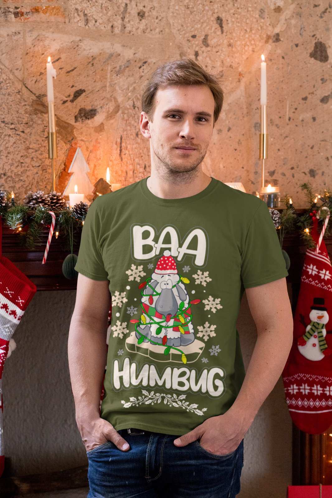 Funny Christmas T Shirt Baa Humbug Bah Parody Scrooge Sheep joke Gift Galaxy Tees