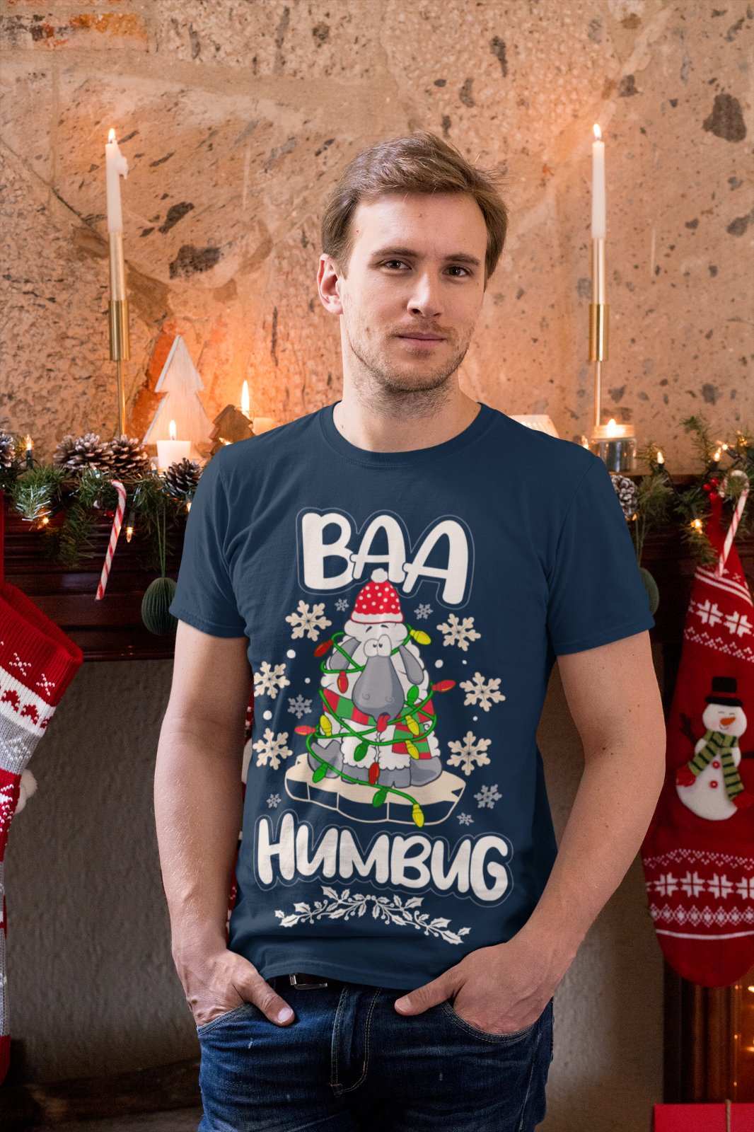 Funny Christmas T Shirt Baa Humbug Bah Parody Scrooge Sheep joke Gift Galaxy Tees