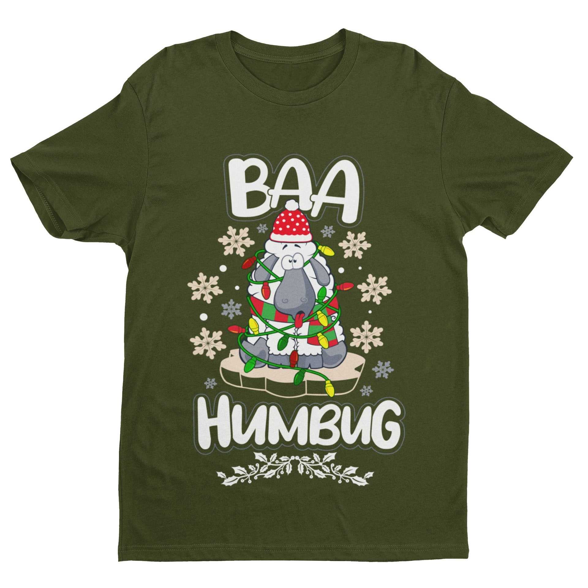 Funny Christmas T Shirt Baa Humbug Bah Parody Scrooge Sheep joke Gift Galaxy Tees