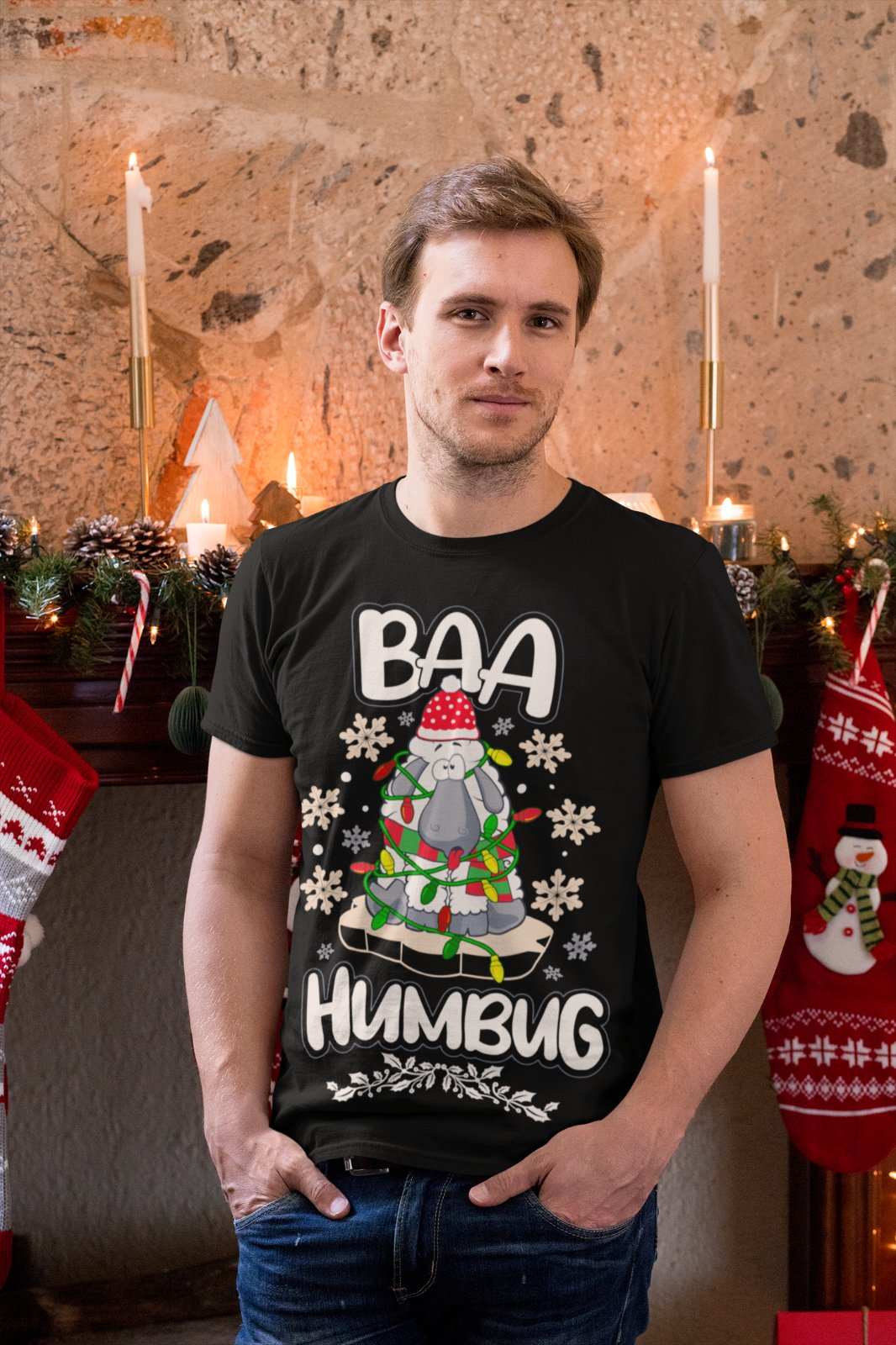 Funny Christmas T Shirt Baa Humbug Bah Parody Scrooge Sheep joke Gift Galaxy Tees