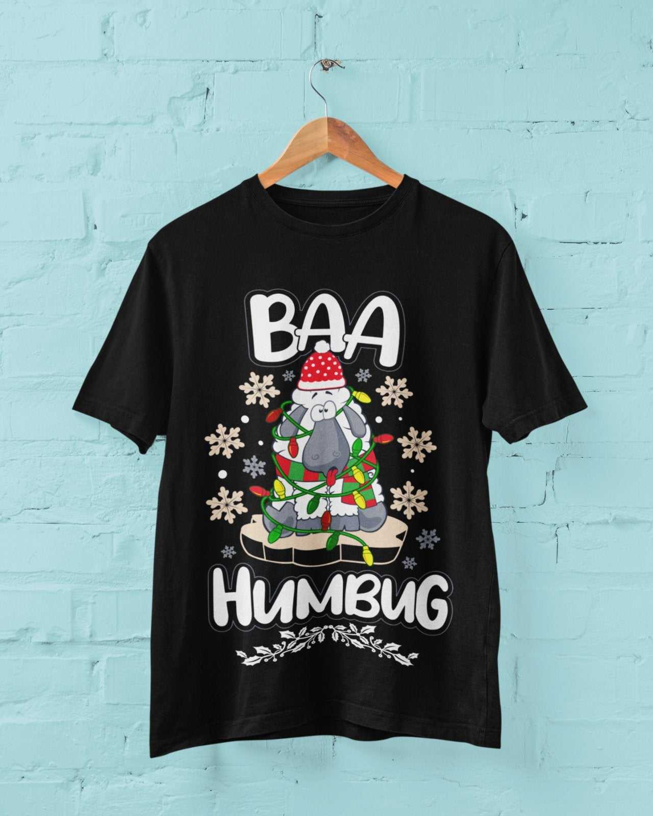 Funny Christmas T Shirt Baa Humbug Bah Parody Scrooge Sheep joke Gift Galaxy Tees