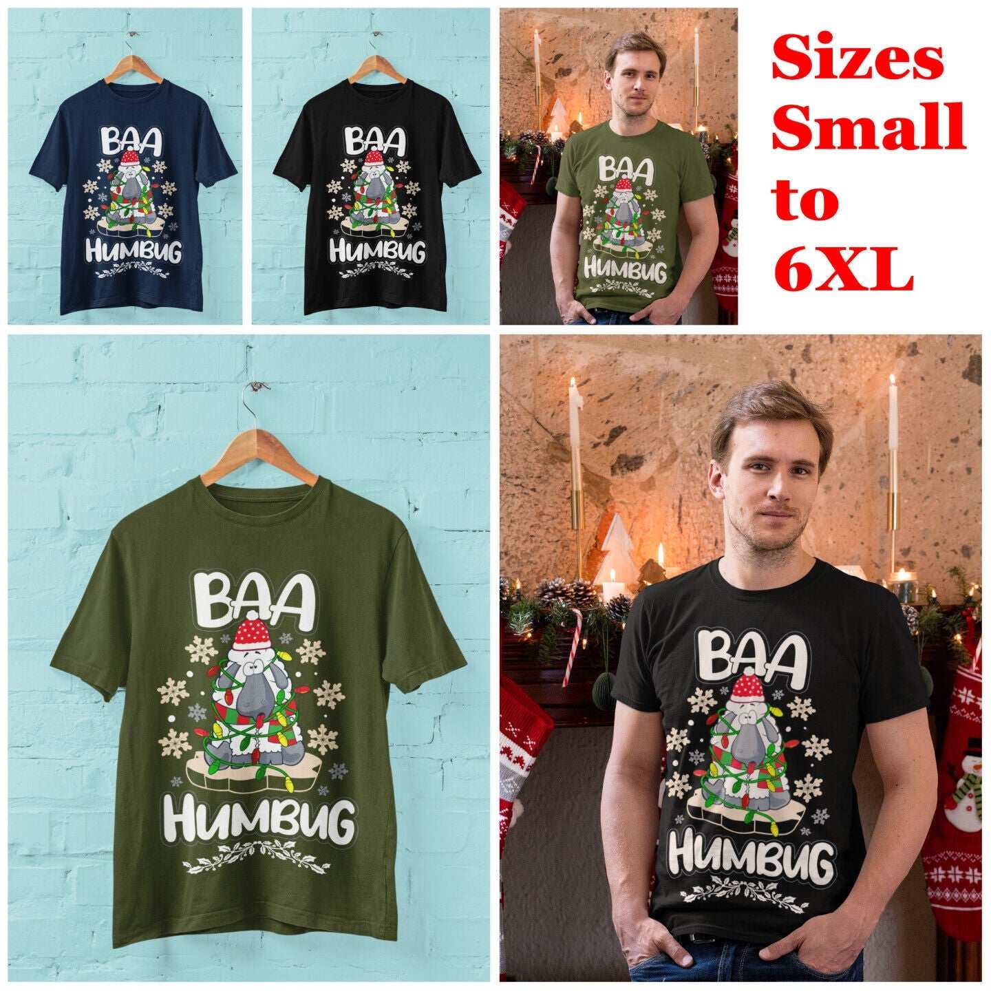 Funny Christmas T Shirt Baa Humbug Bah Parody Scrooge Sheep joke Gift Galaxy Tees