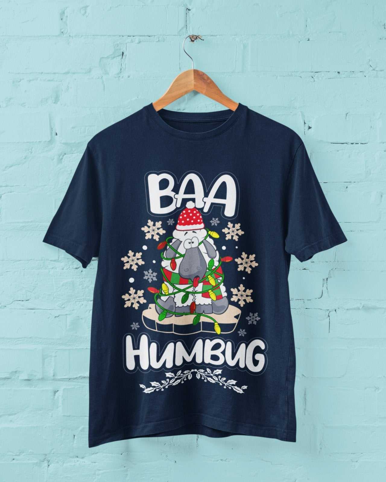 Funny Christmas T Shirt Baa Humbug Bah Parody Scrooge Sheep joke Gift Galaxy Tees