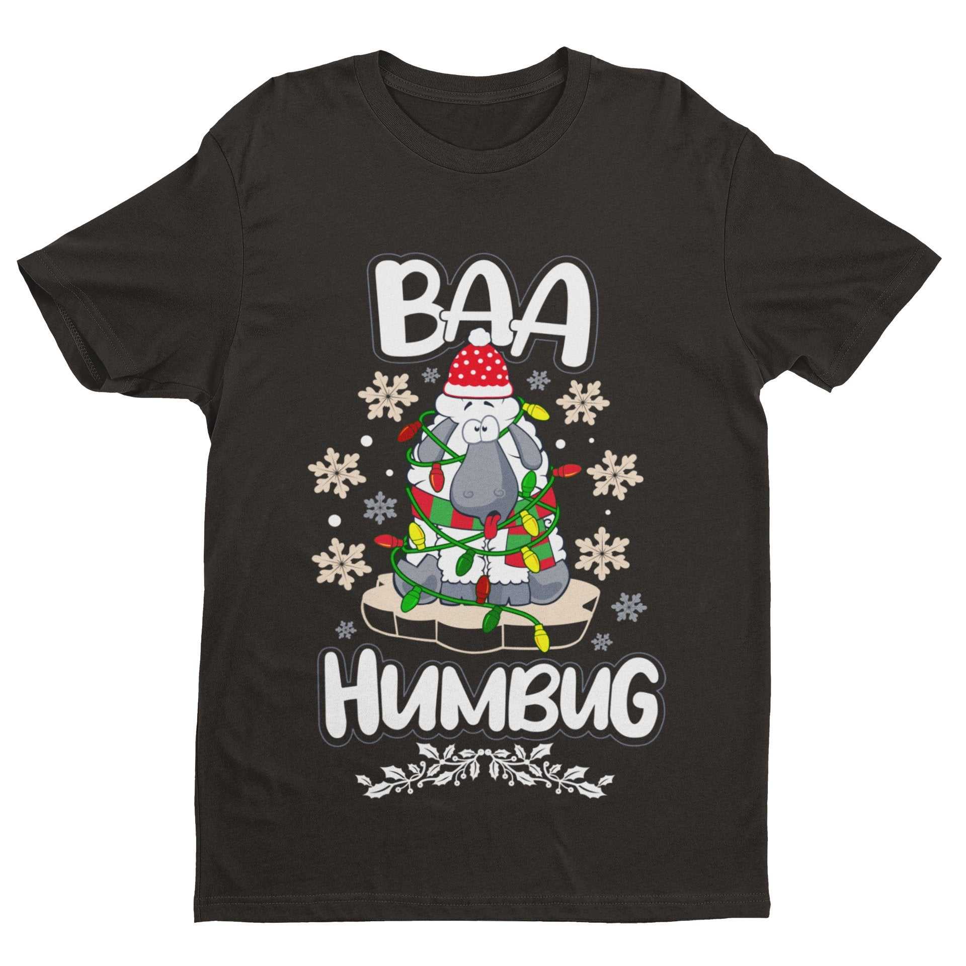 Funny Christmas T Shirt Baa Humbug Bah Parody Scrooge Sheep joke Gift Galaxy Tees