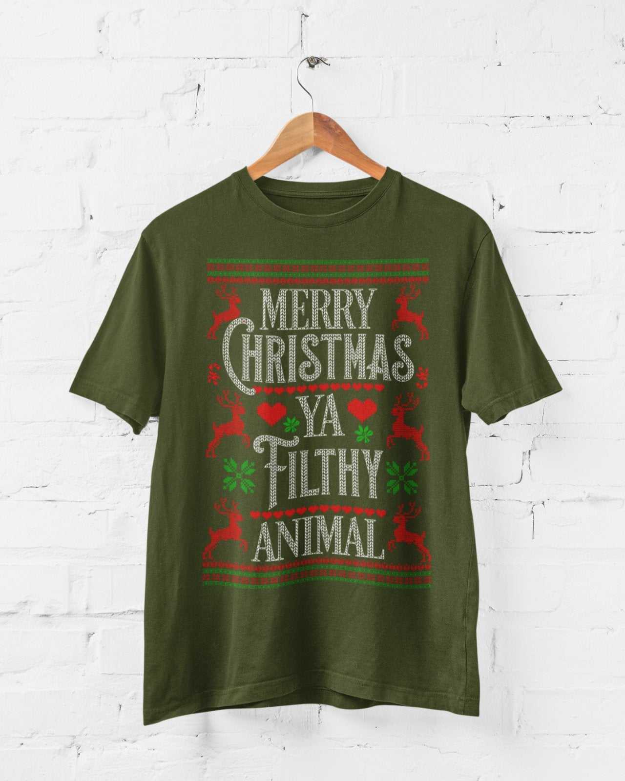 Funny Christmas T Shirt Merry Ya Filthy Animal Xmas Jumper Style AloneGalaxy Tees