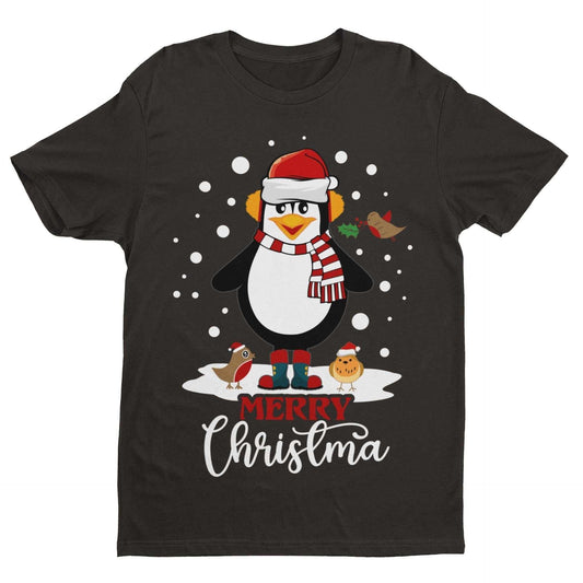 Funny Cute Christmas T Shirt MERRY CHRISTMA Penguin Novelty Gift Idea Galaxy Tees