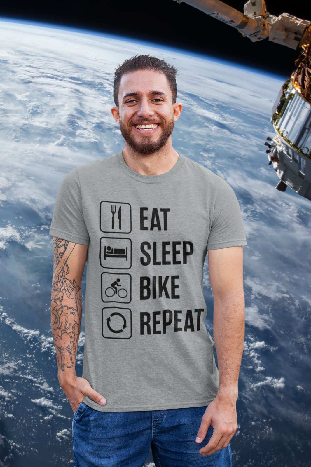 Funny Cycling T Shirt Eat Sleep Bike Repeat Gift For Cyclist Dad NovelGalaxy Tees