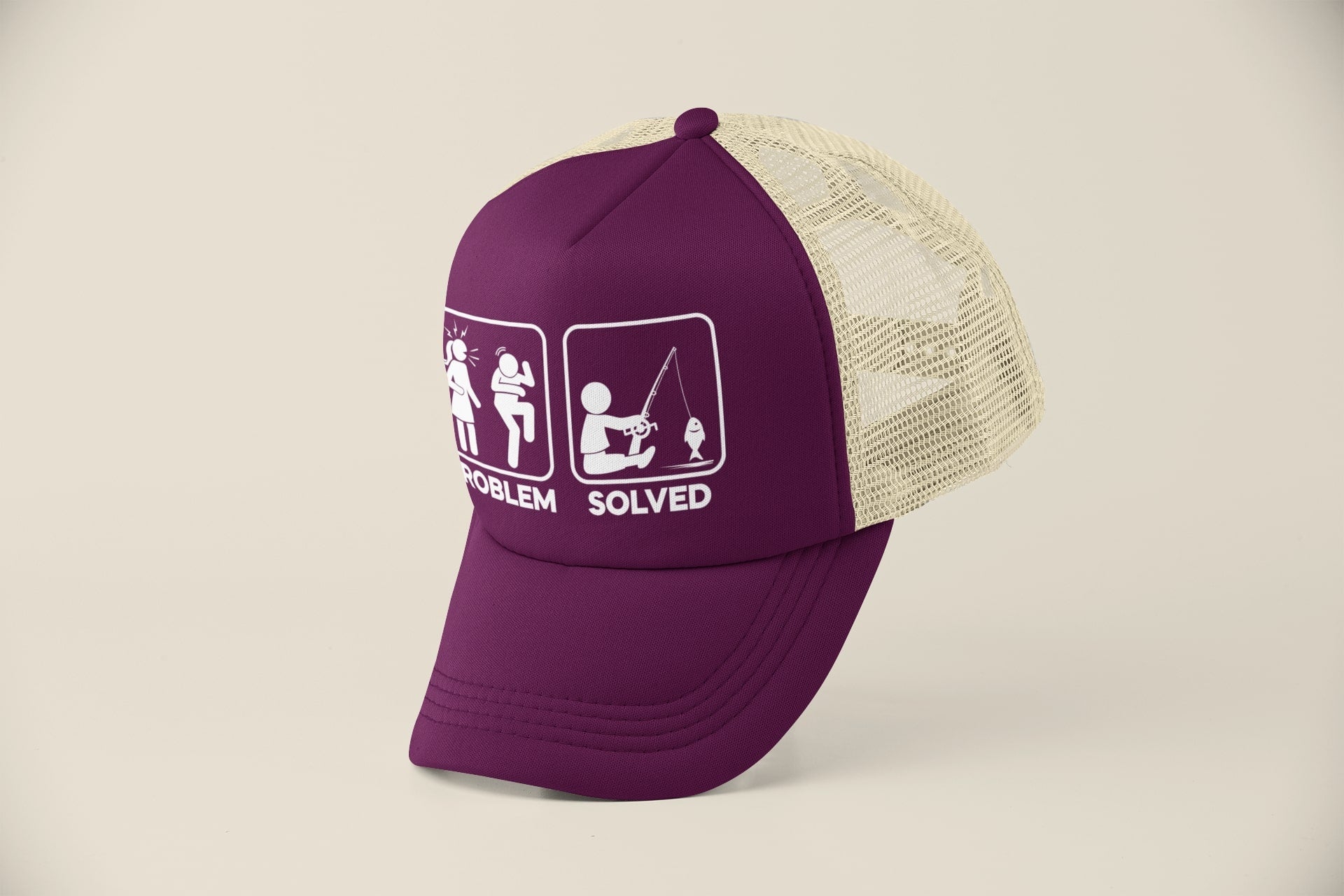 Funny Fishing Cap Problem Solved with nagging wife partner graphic TruGalaxy Tees