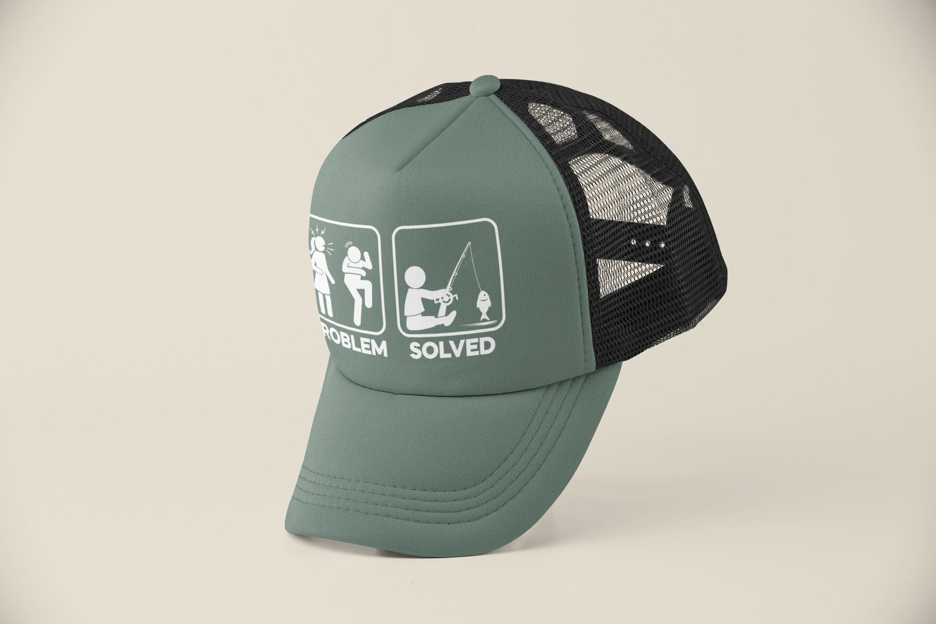 Funny Fishing Cap Problem Solved with nagging wife partner graphic TruGalaxy Tees