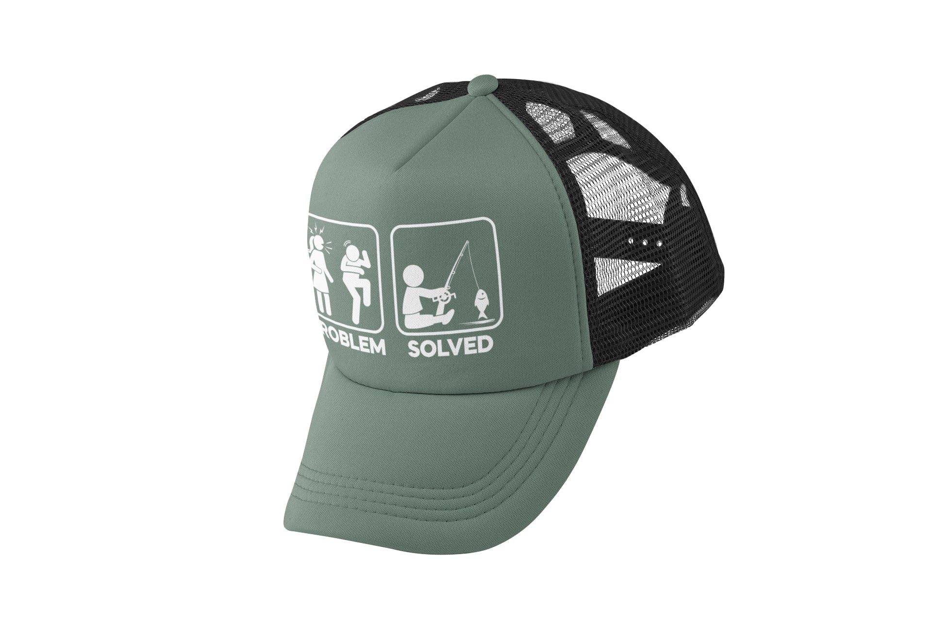 Funny Fishing Cap Problem Solved with nagging wife partner graphic TruGalaxy Tees