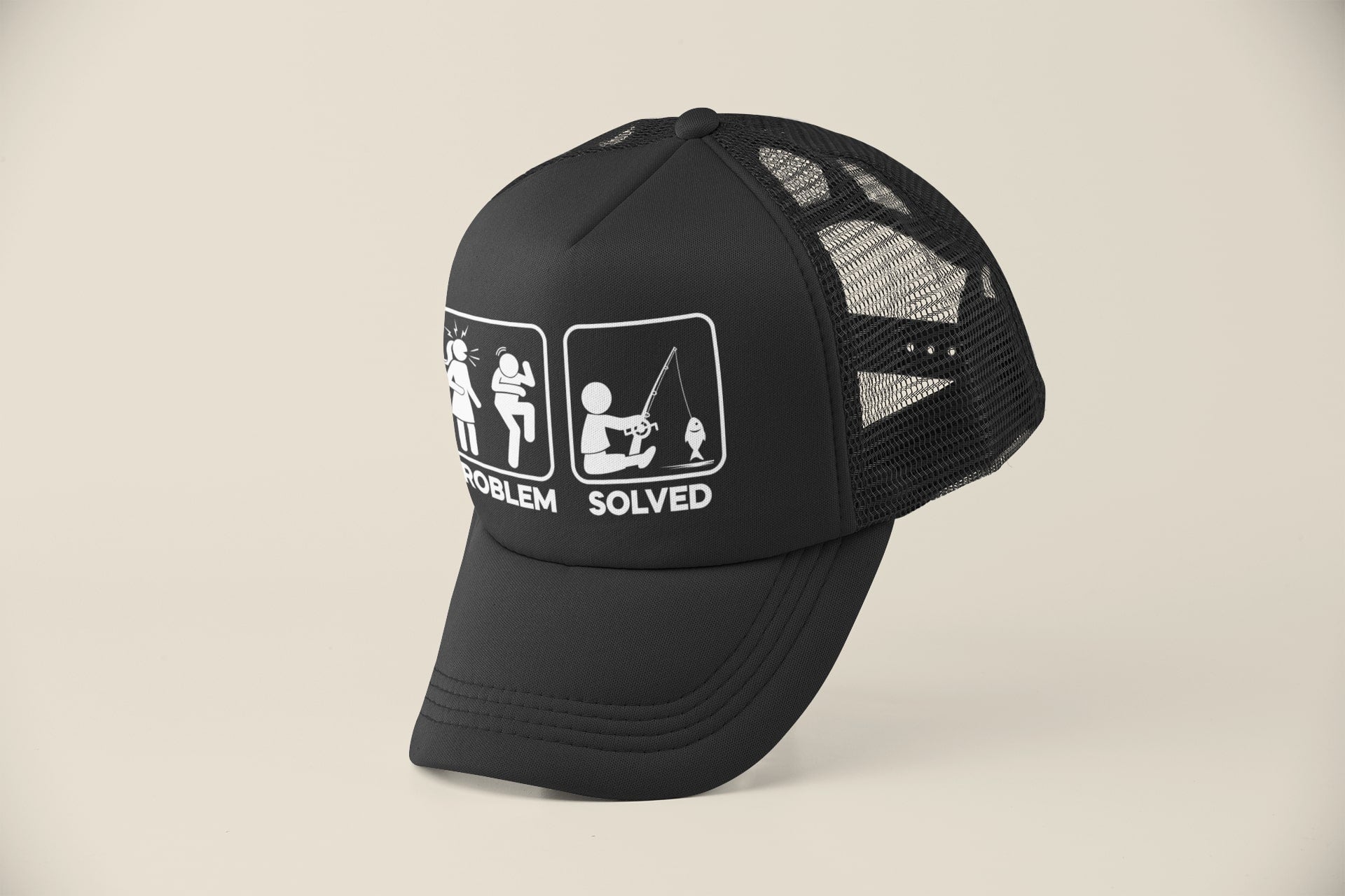 Funny Fishing Cap Problem Solved with nagging wife partner graphic TruGalaxy Tees