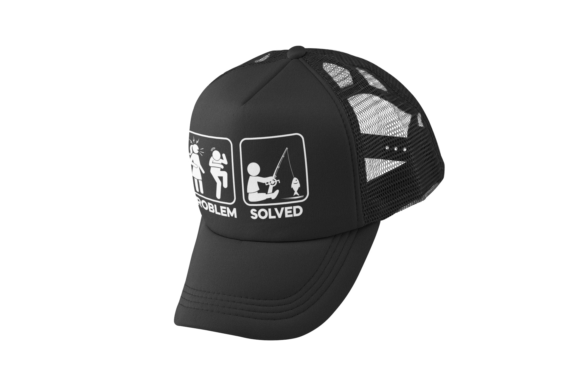 Funny Fishing Cap Problem Solved with nagging wife partner graphic TruGalaxy Tees