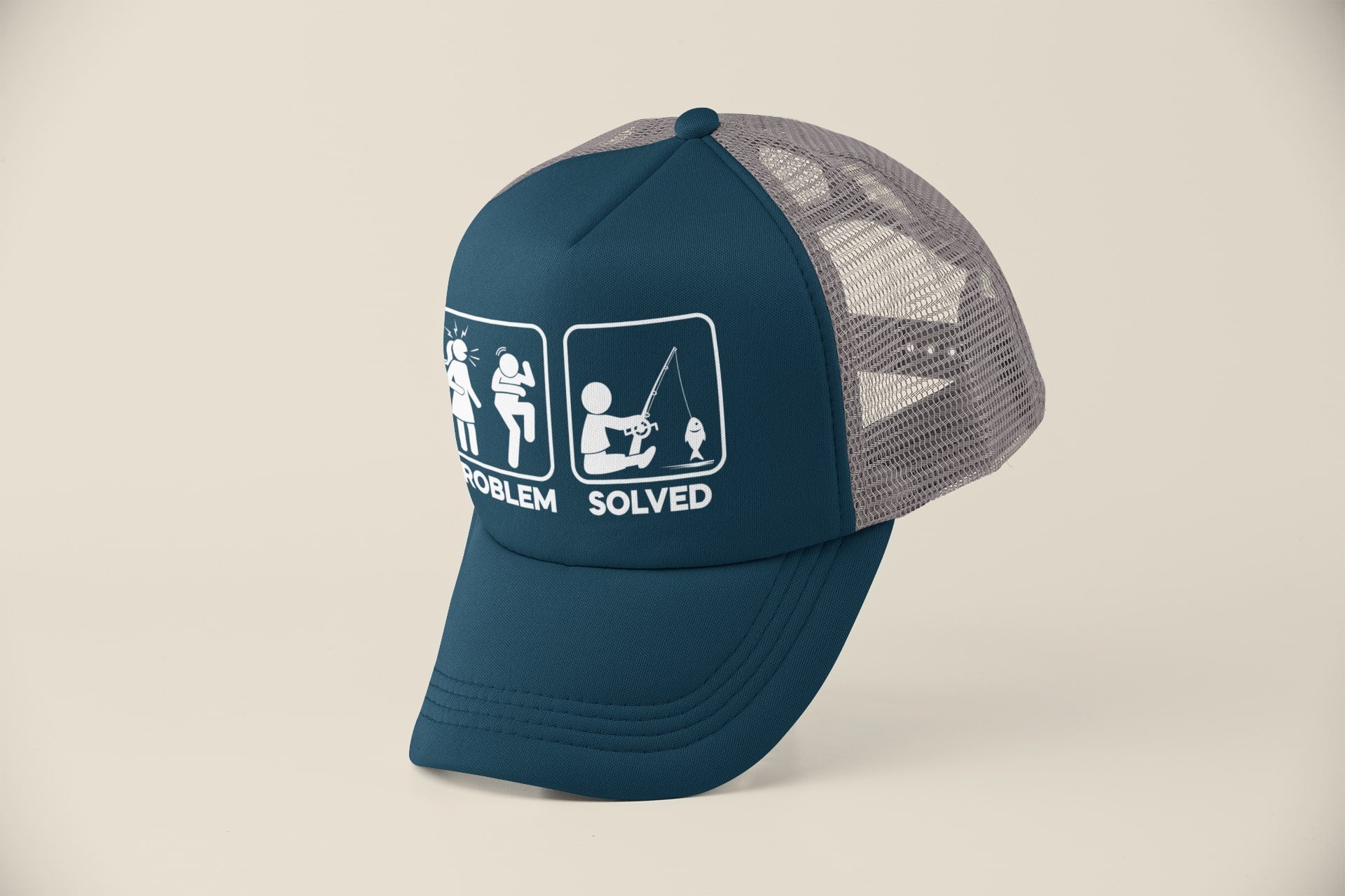 Funny Fishing Cap Problem Solved with nagging wife partner graphic TruGalaxy Tees