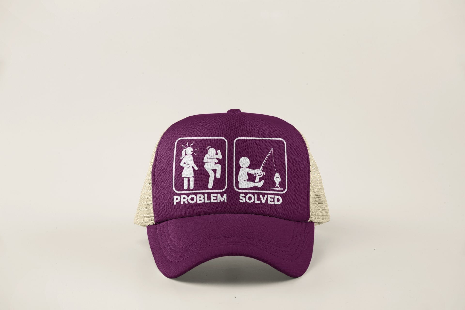 Funny Fishing Cap Problem Solved with nagging wife partner graphic TruGalaxy Tees