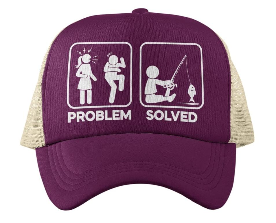 Funny Fishing Cap Problem Solved with nagging wife partner graphic TruGalaxy Tees