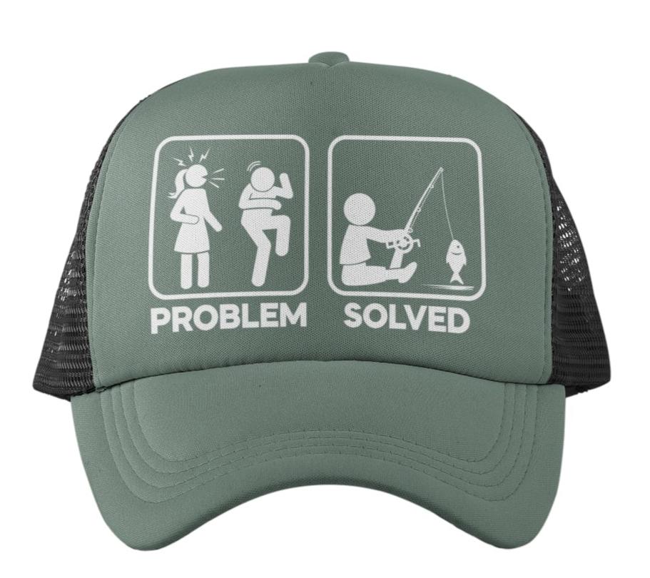 Funny Fishing Cap Problem Solved with nagging wife partner graphic TruGalaxy Tees