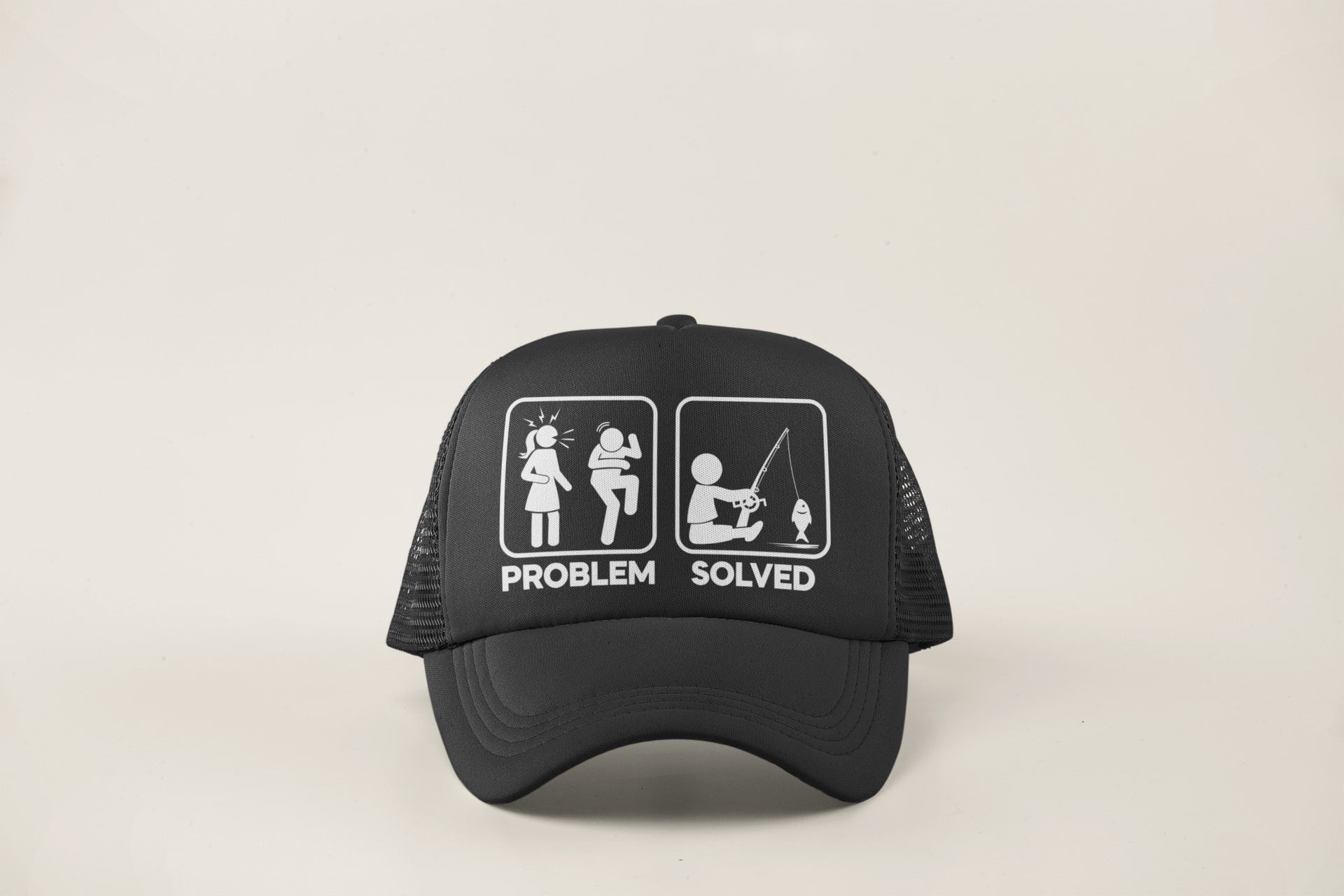 Funny Fishing Cap Problem Solved with nagging wife partner graphic TruGalaxy Tees