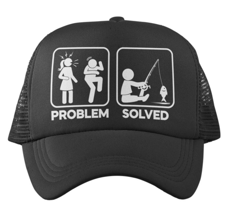 Funny Fishing Cap Problem Solved with nagging wife partner graphic TruGalaxy Tees