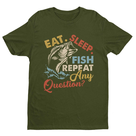 Funny Fishing T Shirt Eat Sleep Fish Repeat Any Questions Fisherman GiGalaxy Tees