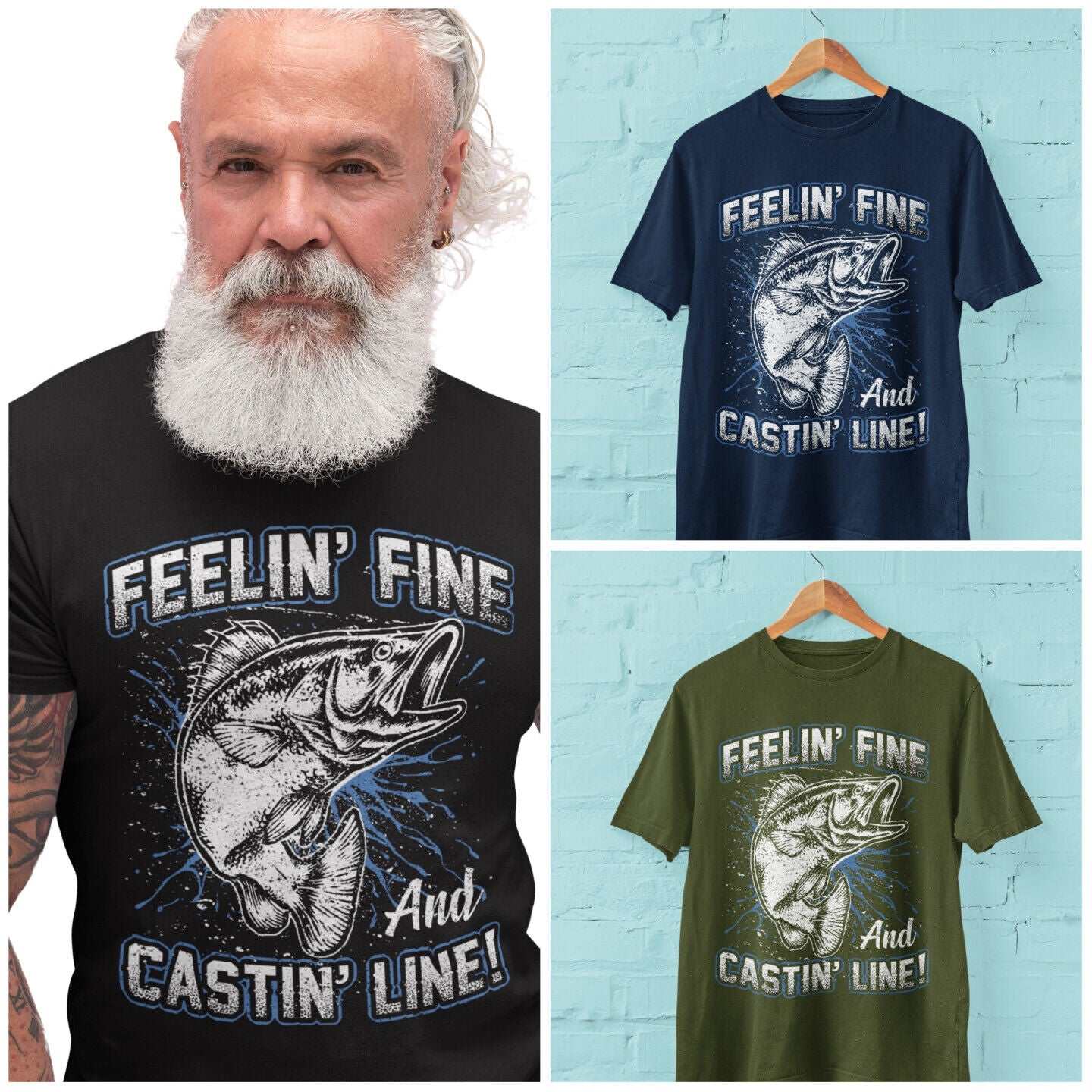 Funny Fishing T Shirt Feelin' Fine And Castin Line Fisherman Angler GiGalaxy Tees