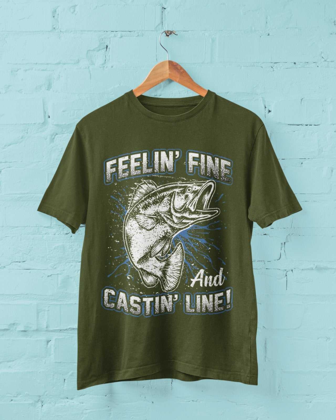 Funny Fishing T Shirt Feelin' Fine And Castin Line Fisherman Angler GiGalaxy Tees