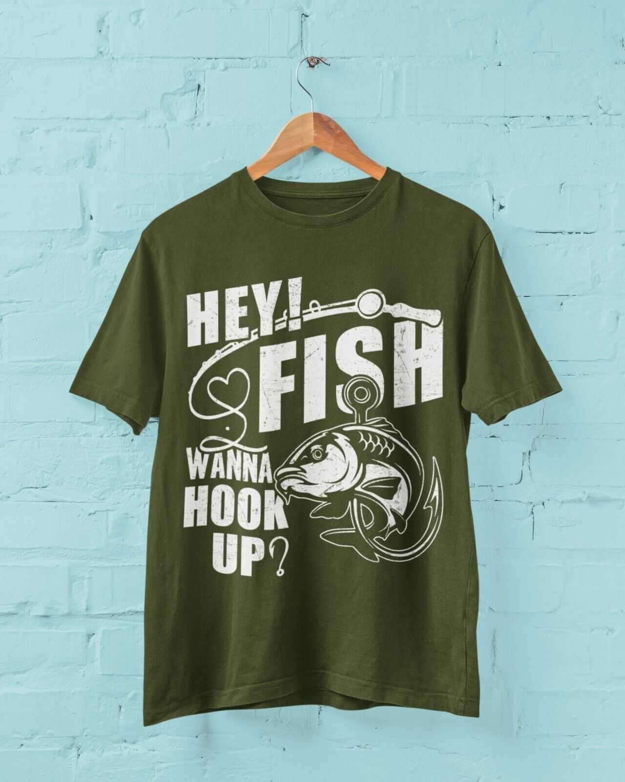 Funny Fishing T Shirt HEY FISH WANNA HOOK UP ? Gift For Fisherman Dad Galaxy Tees