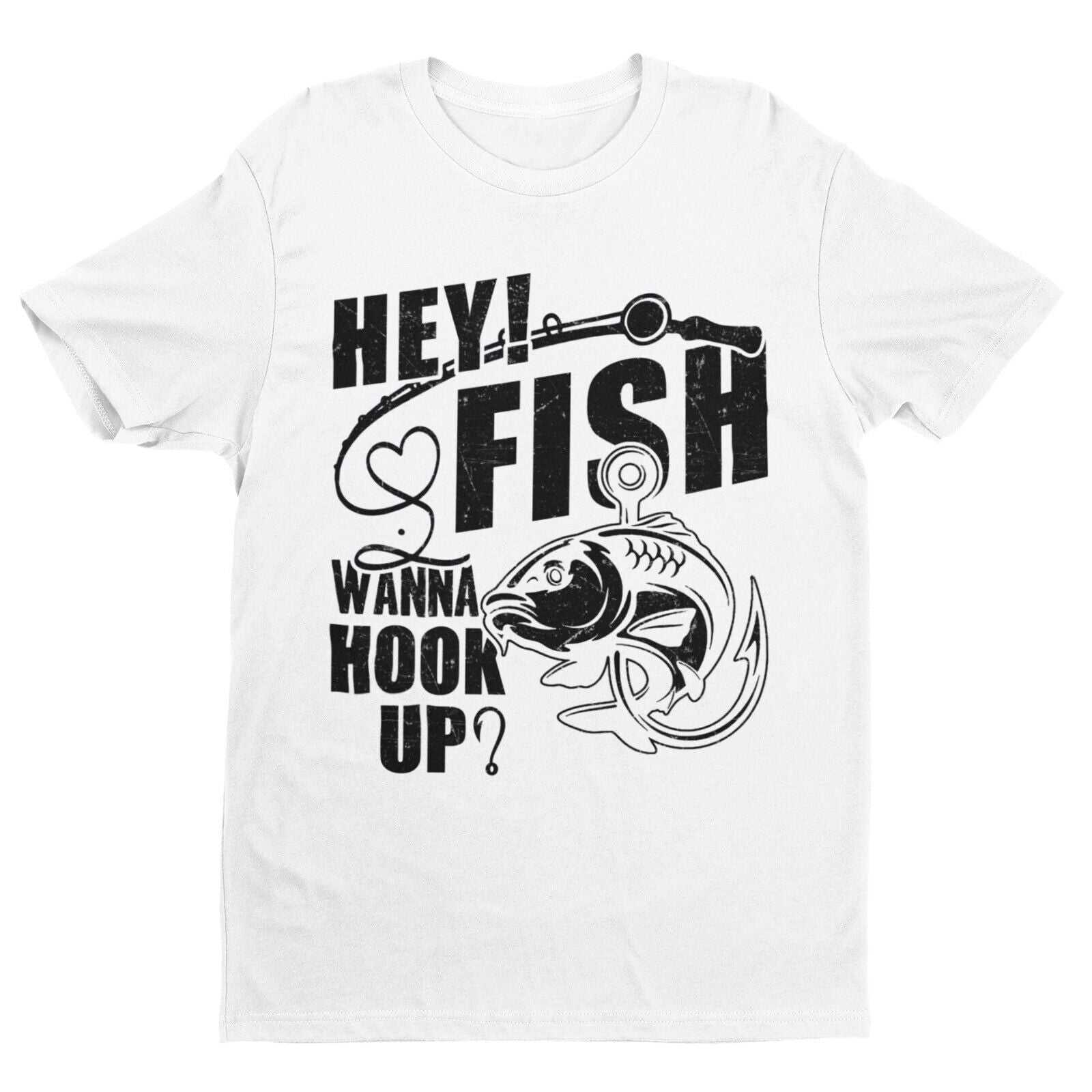 Funny Fishing T Shirt HEY FISH WANNA HOOK UP ? Gift For Fisherman Dad Galaxy Tees