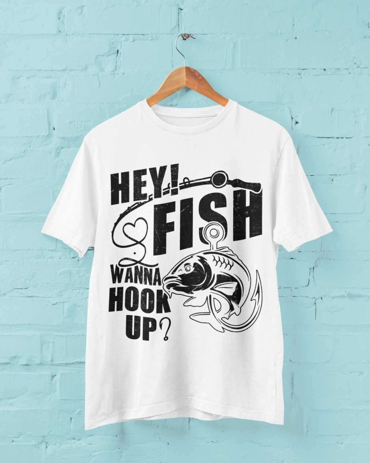 Funny Fishing T Shirt HEY FISH WANNA HOOK UP ? Gift For Fisherman Dad Galaxy Tees