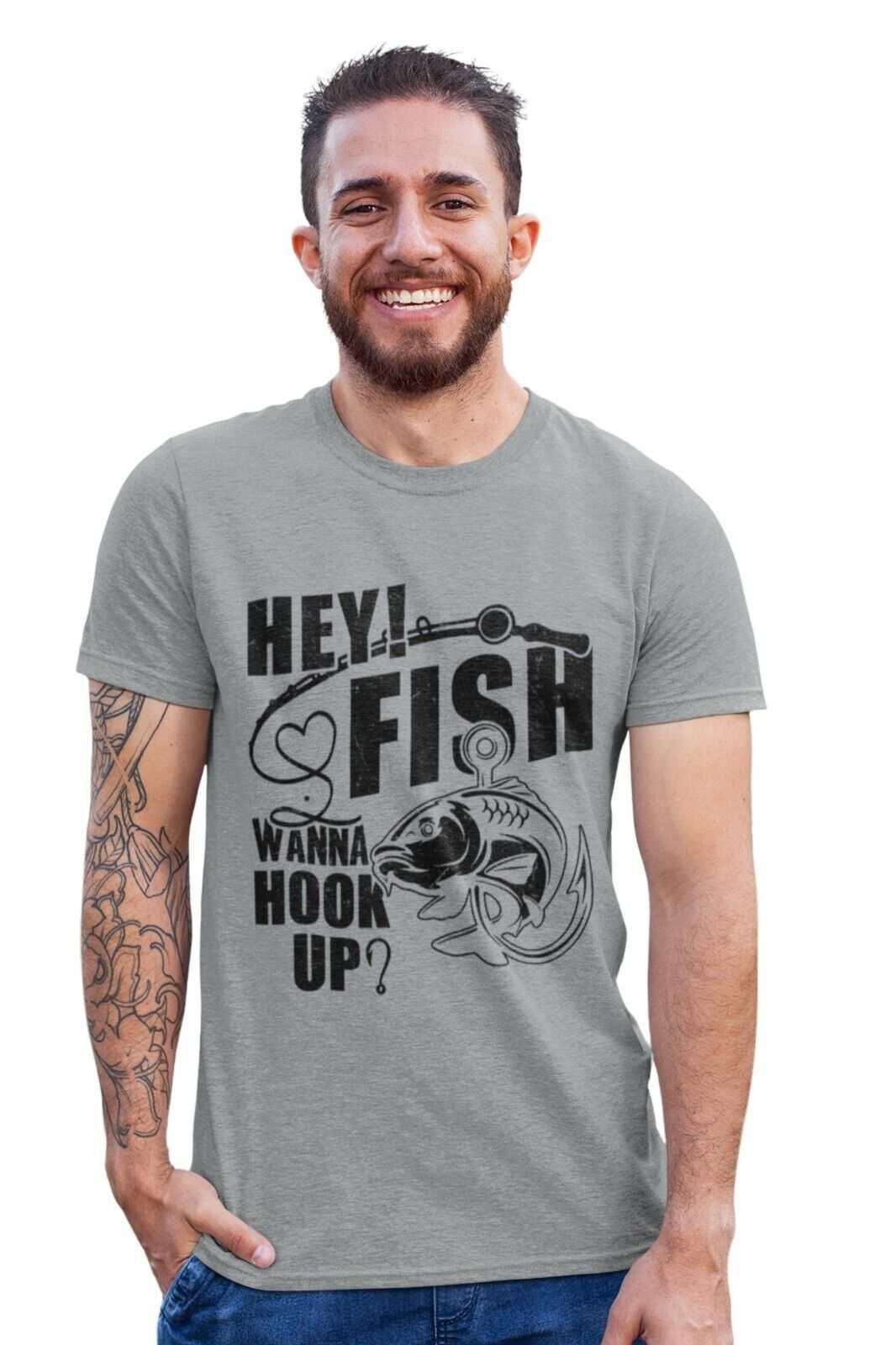 Funny Fishing T Shirt HEY FISH WANNA HOOK UP ? Gift For Fisherman Dad Galaxy Tees