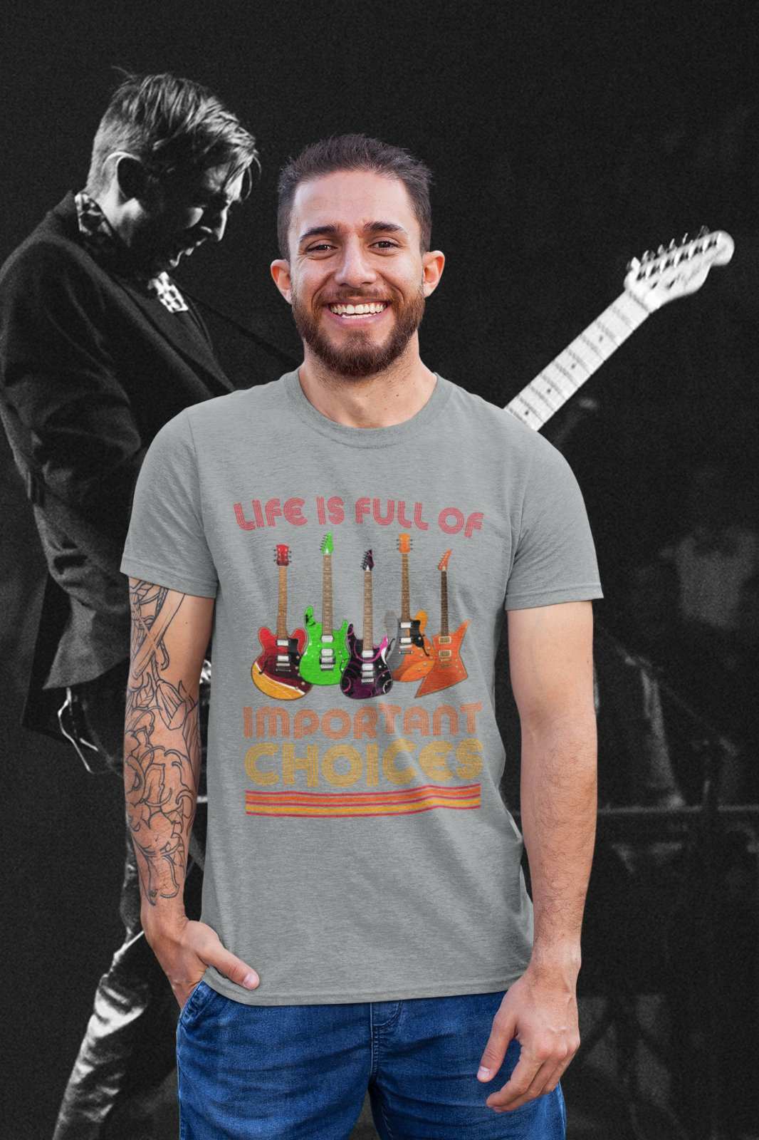 Funny Guitar Player T Shirt Life Is Full Of Important Choices Guitars Galaxy Tees