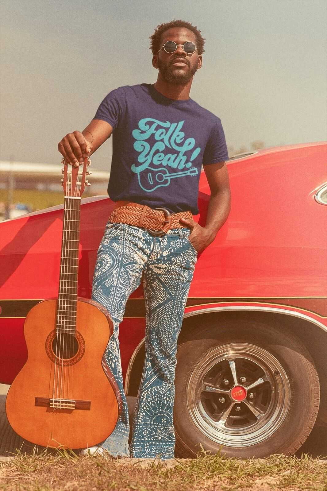 Funny Guitar T Shirt FOLK YEAH Accoustic Music Guitarist Gift Idea RudGalaxy Tees