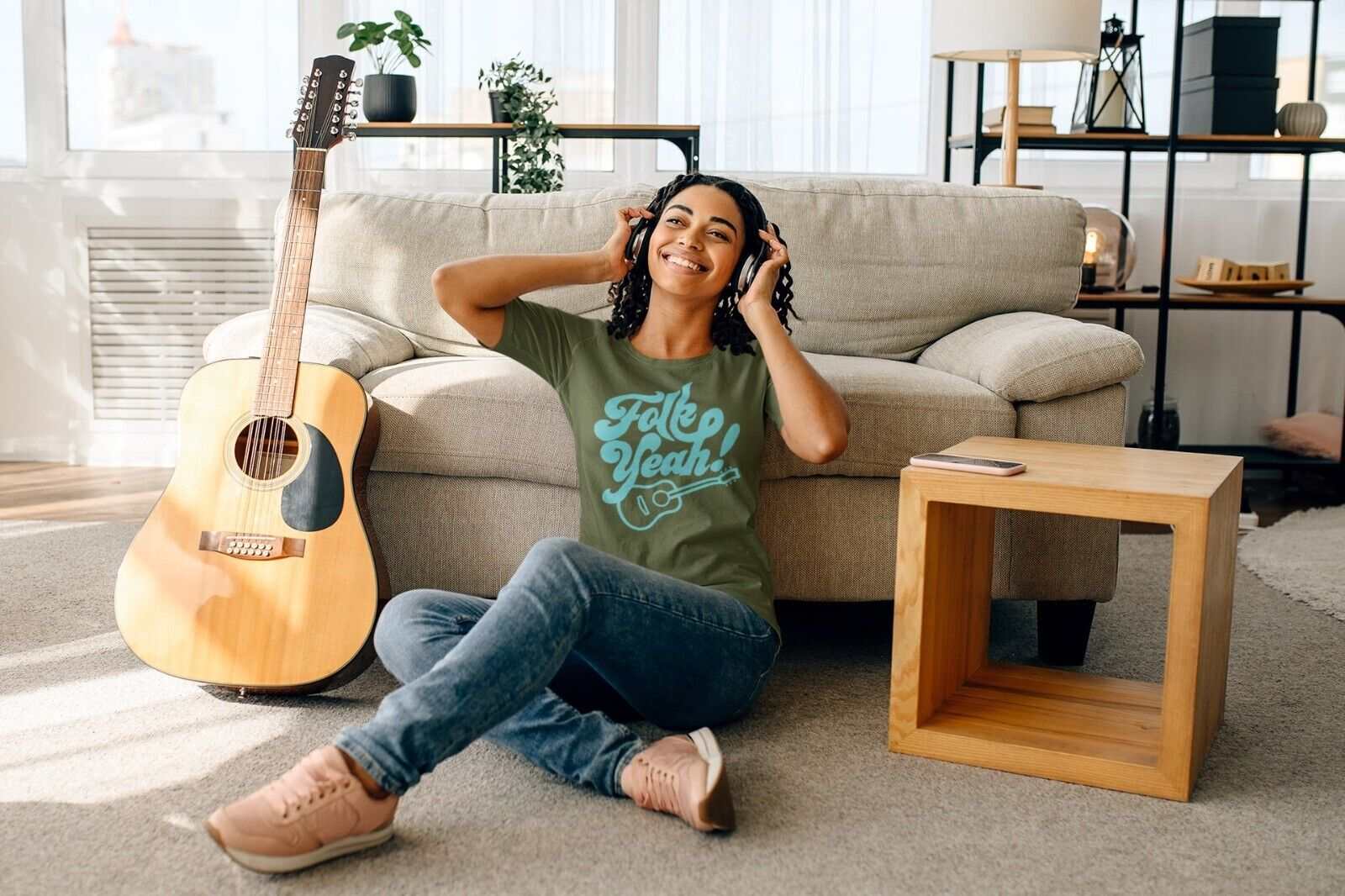 Funny Guitar T Shirt FOLK YEAH Accoustic Music Guitarist Gift Idea RudGalaxy Tees