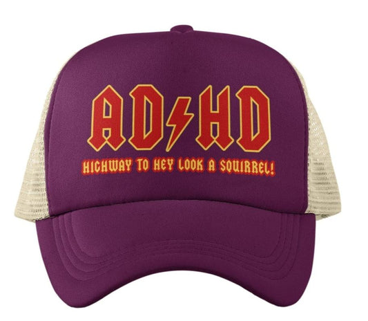 Funny Metal Style ADHD Trucker Cap Highway To Hey Look A Squirrel NoveGalaxy Tees