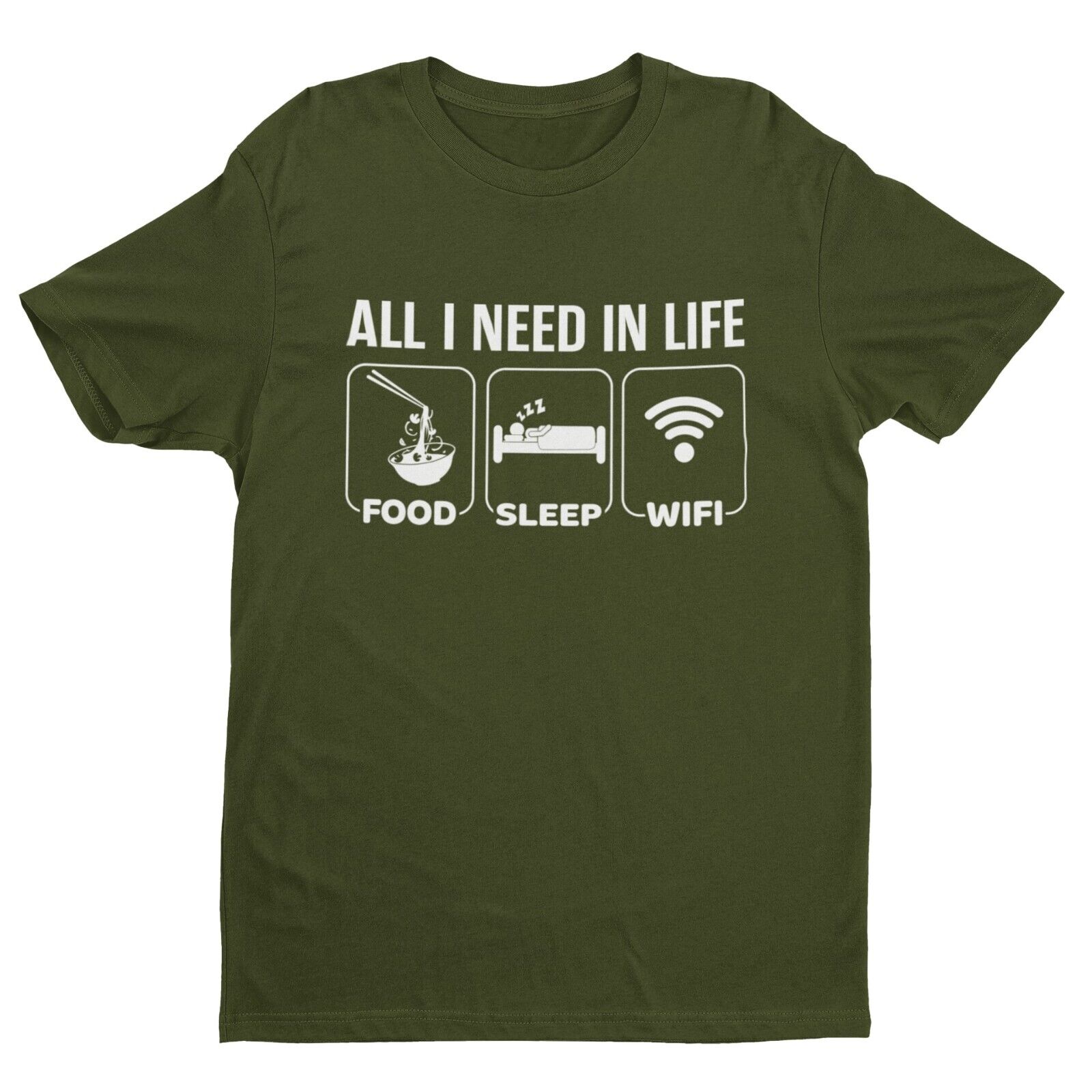 Funny Millennial T Shirt ALL I NEED IN LIFE FOOD SLEEP WIFI Novelty JoGalaxy Tees