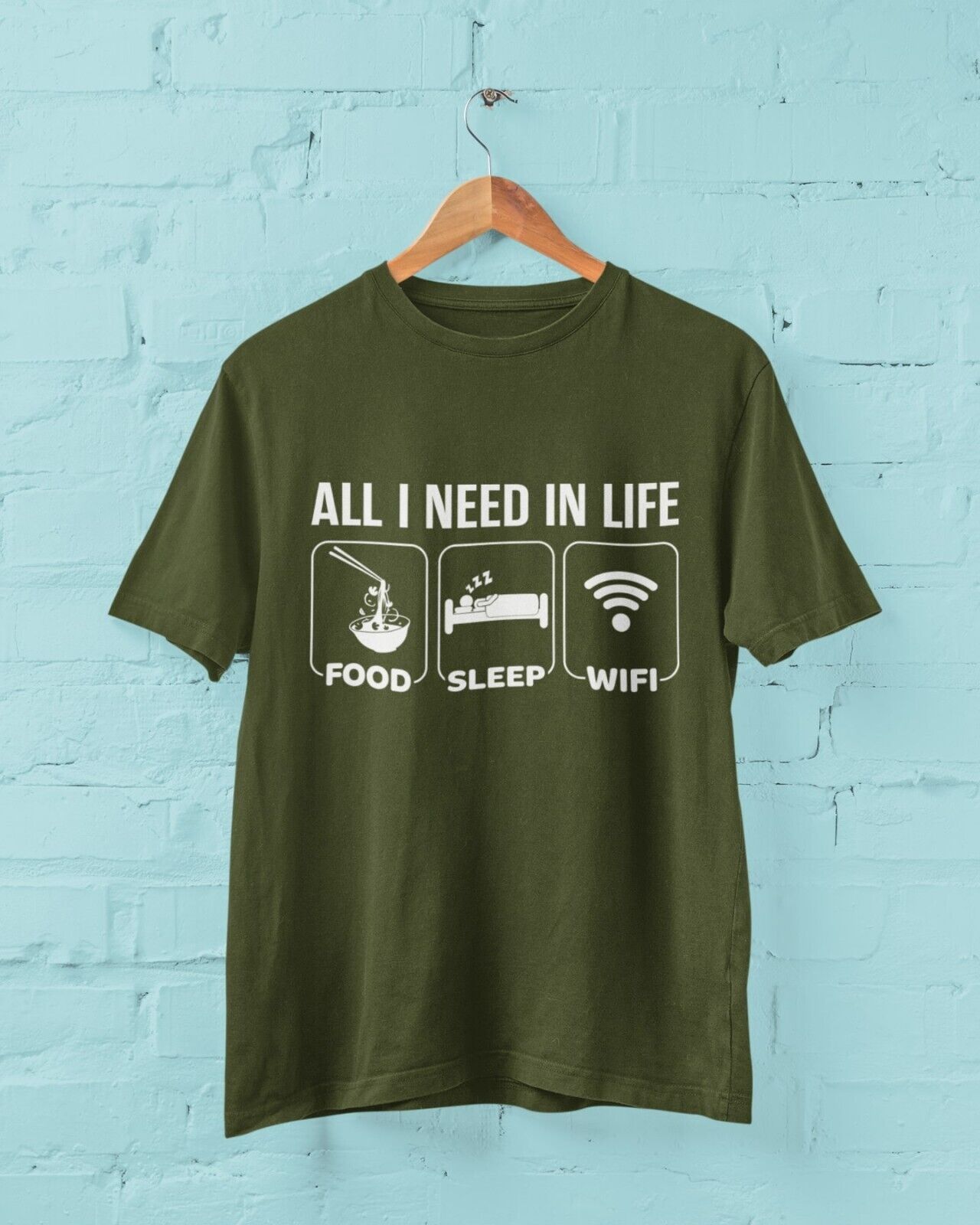 Funny Millennial T Shirt ALL I NEED IN LIFE FOOD SLEEP WIFI Novelty JoGalaxy Tees