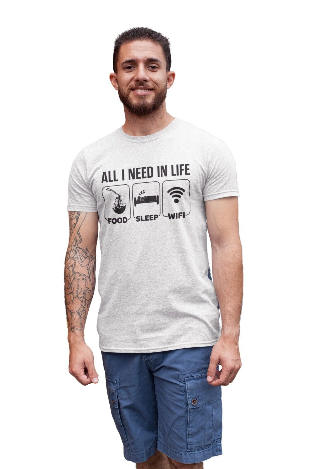 Funny Millennial T Shirt ALL I NEED IN LIFE FOOD SLEEP WIFI Novelty JoGalaxy Tees