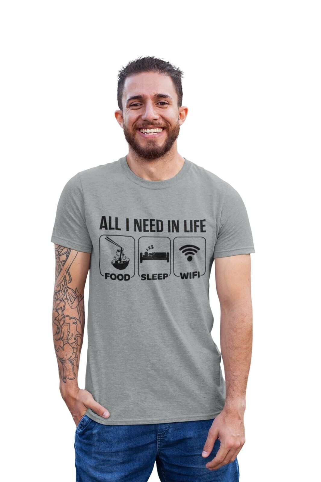 Funny Millennial T Shirt ALL I NEED IN LIFE FOOD SLEEP WIFI Novelty JoGalaxy Tees