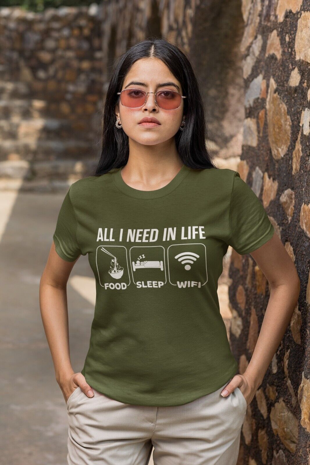 Funny Millennial T Shirt ALL I NEED IN LIFE FOOD SLEEP WIFI Novelty JoGalaxy Tees