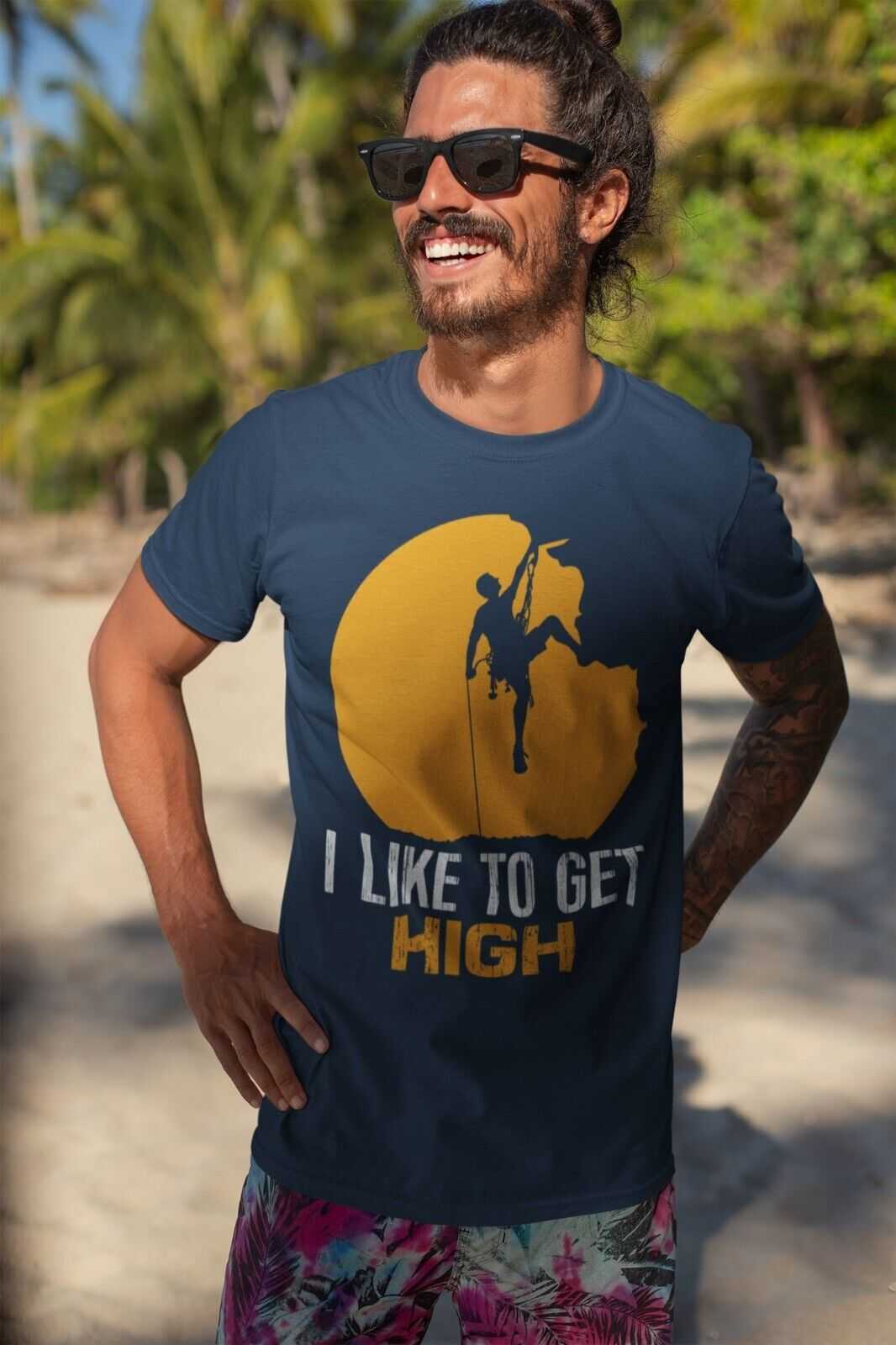 Funny ROCK CLIMBING T Shirt I LIKE TO GET HIGH Gift Idea Climber Free Galaxy Tees