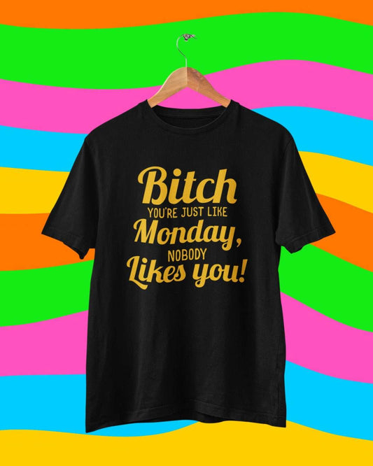 Funny Sarcastic Joke Rude T Shirt B*tch You're Just Like Monday NobodyGalaxy Tees