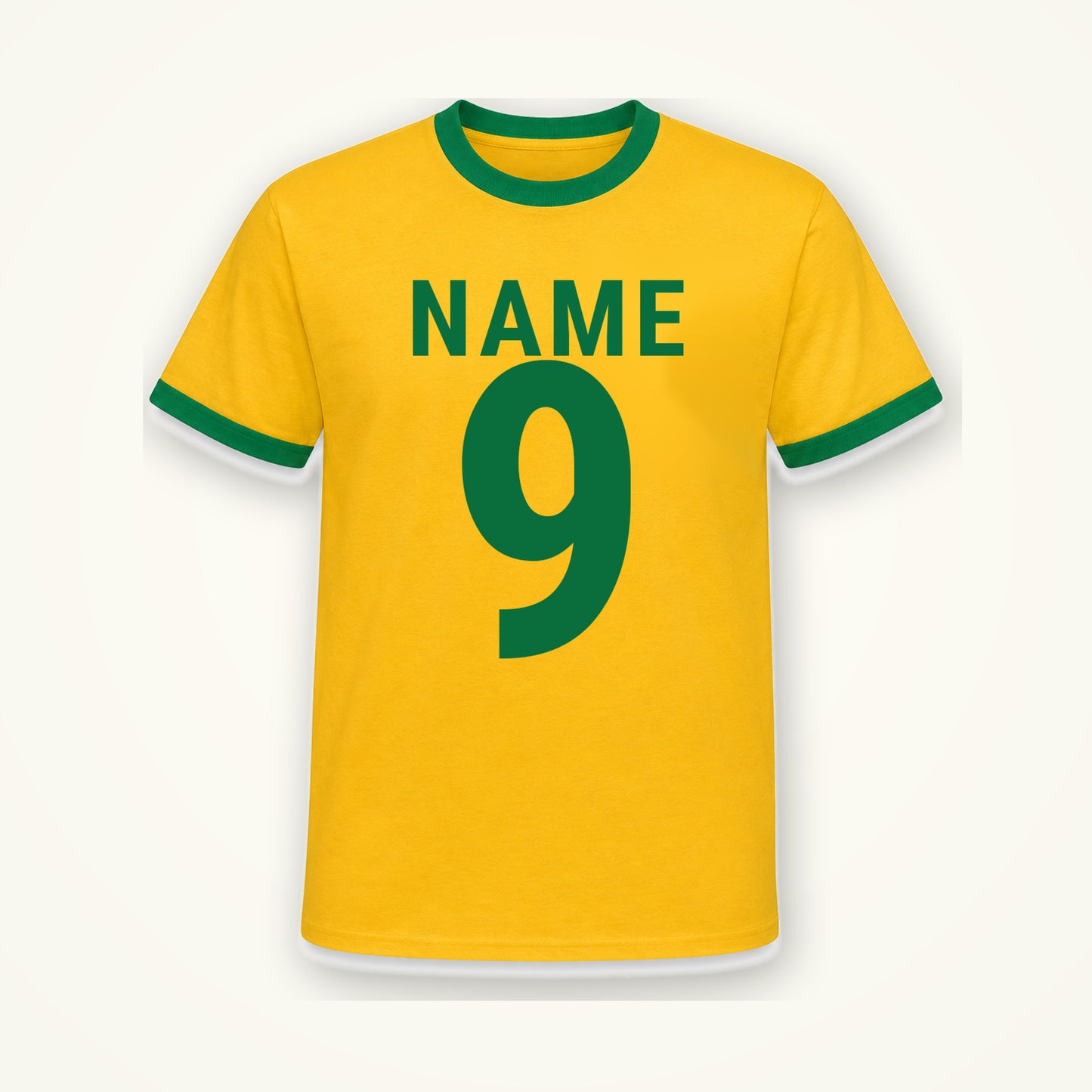 Brazil Country Ringer T-Shirt joined front and personalised green name number back print