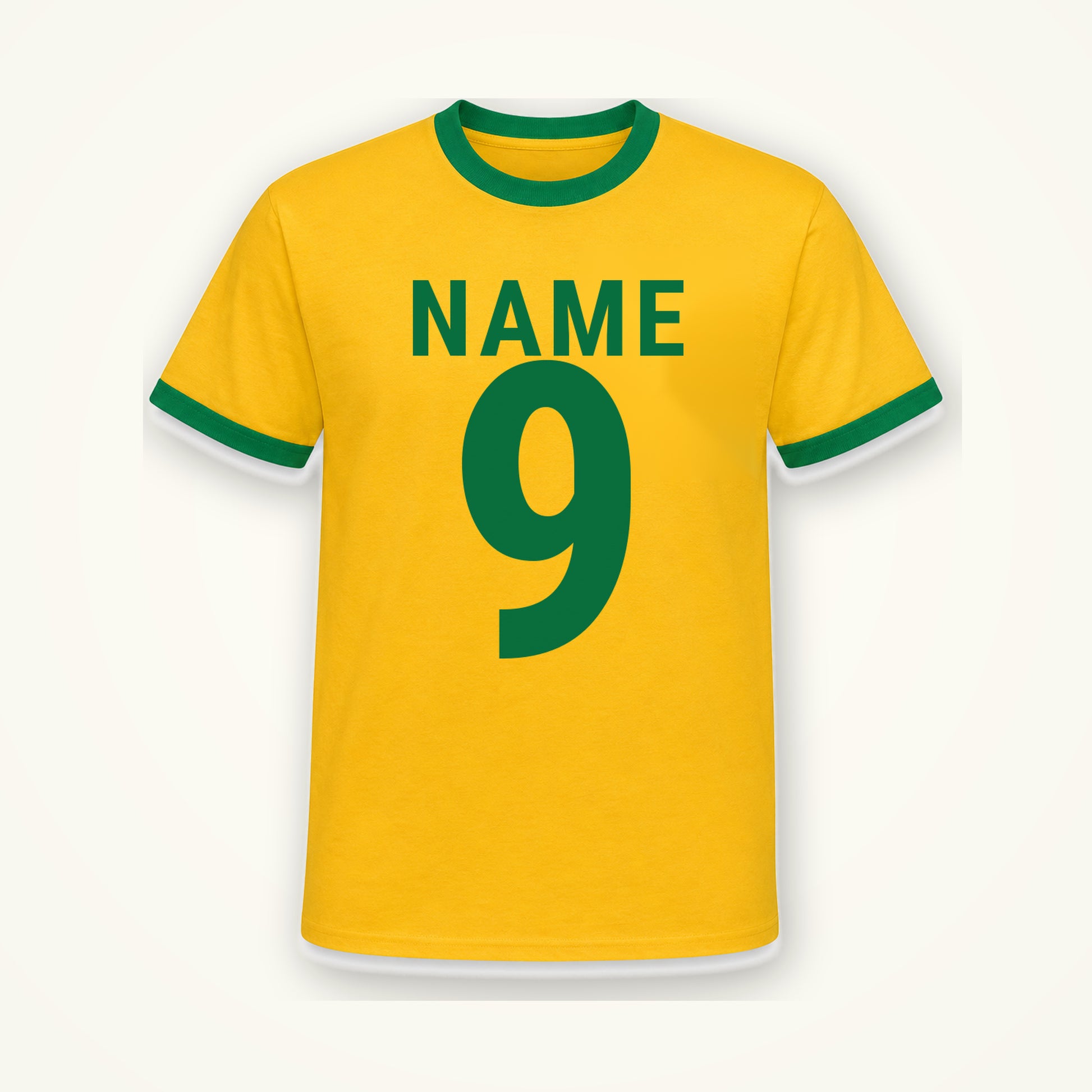 Brazil Country Ringer T-Shirt joined front and personalised green name number back print